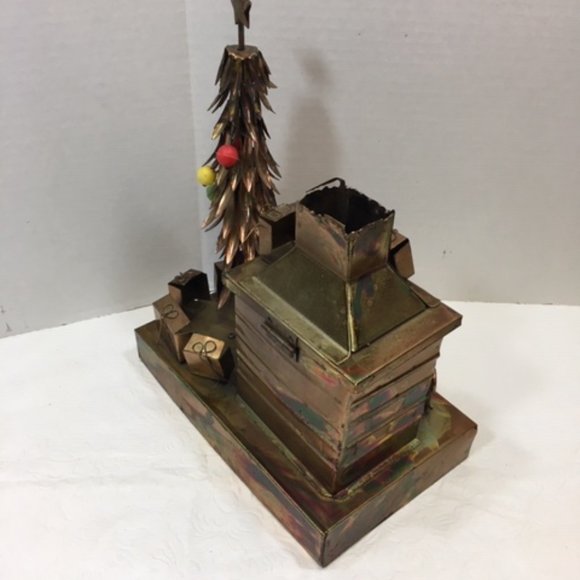VTG Copper Christmas Spinning Tree/Fireplace w/out Lantern Table Decor Music - Picture 5 of 8